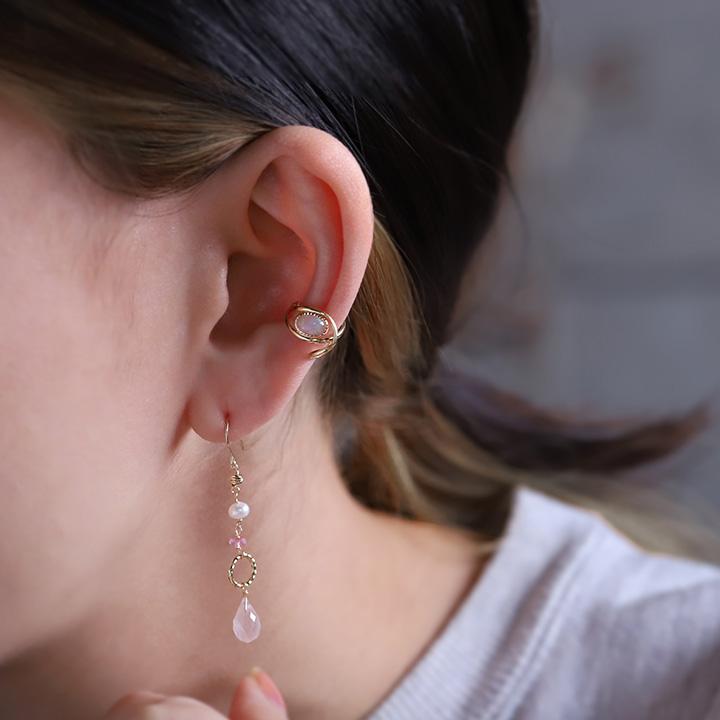 イヤーカフ 18金 イヤカフ k18 18k レディース ノンホール ピアス 天然石 ターコイズ オニキス 18 金 ノンホールピアス シンプル ゴールド 小さめ つけっぱなし | DEVAS | 14