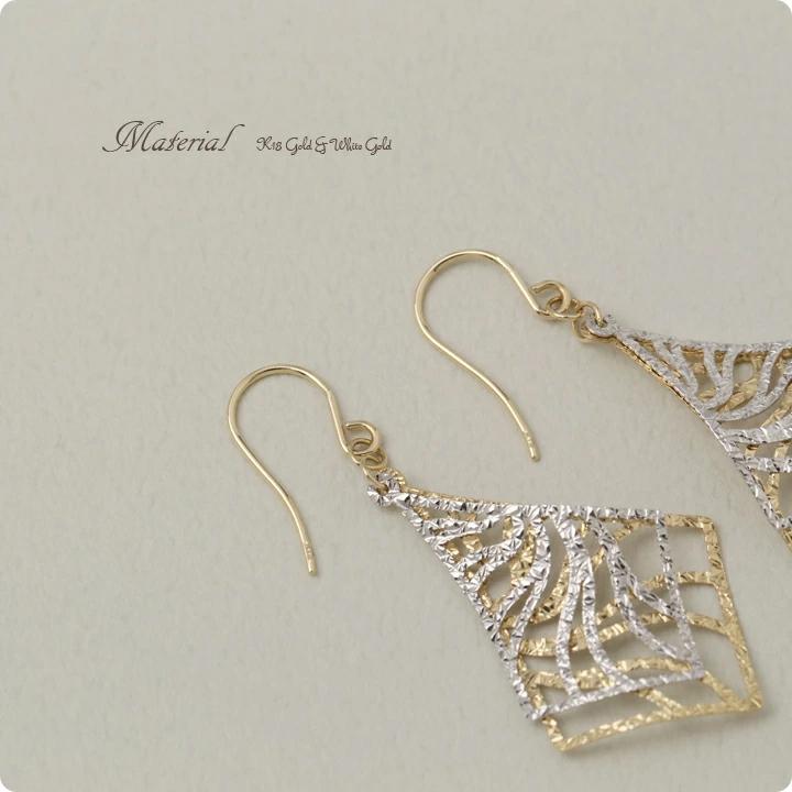 【土日限定3500円OFFクーポン有】 18金 ピアス ホワイトゴールド k18 18金ピアス 18k 透かし模様 フックピアス k18ピアス レディース ピアス18金 両耳 | DEVAS | 05