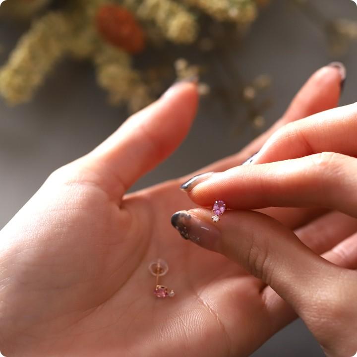 18金 ピアス k18 ピンクゴールド 18金ピアス 18k ピンクサファイア ダイヤモンド シンプル k18ピアス レディース ピアス18金 地金18kピアス 小さめ つけっぱなし | DEVAS | 10