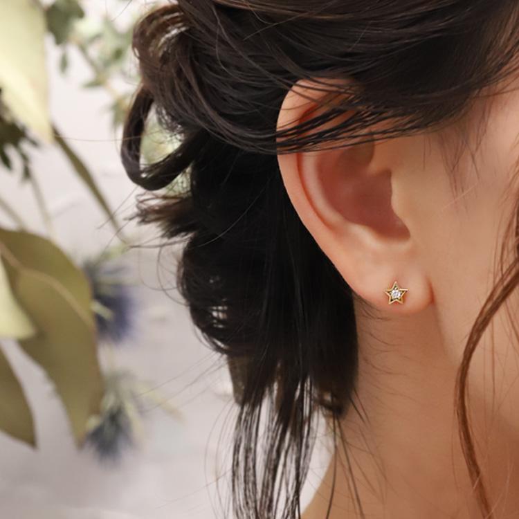【土日限定2000円OFFクーポン有】 18金 ピアス k18 18金ピアス 18k 星 月 スター ハーフムーン ダイヤモンド k18ピアス レディース ピアス18金 両耳 | DEVAS | 03