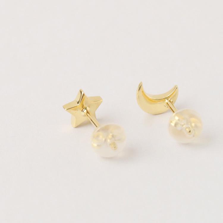 【土日限定2000円OFFクーポン有】 18金 ピアス k18 18金ピアス 18k 星 月 スター ハーフムーン ダイヤモンド k18ピアス レディース ピアス18金 両耳 | DEVAS | 06