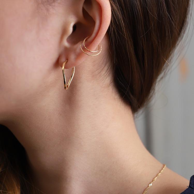 【土日限定2000円OFFクーポン有】 フープピアス 18k ピアス 18金 フープ k18 18金ピアス ウェーブひねり k18ピアス ピアス18金 プラチナ ピンクゴールド | DEVAS | 08