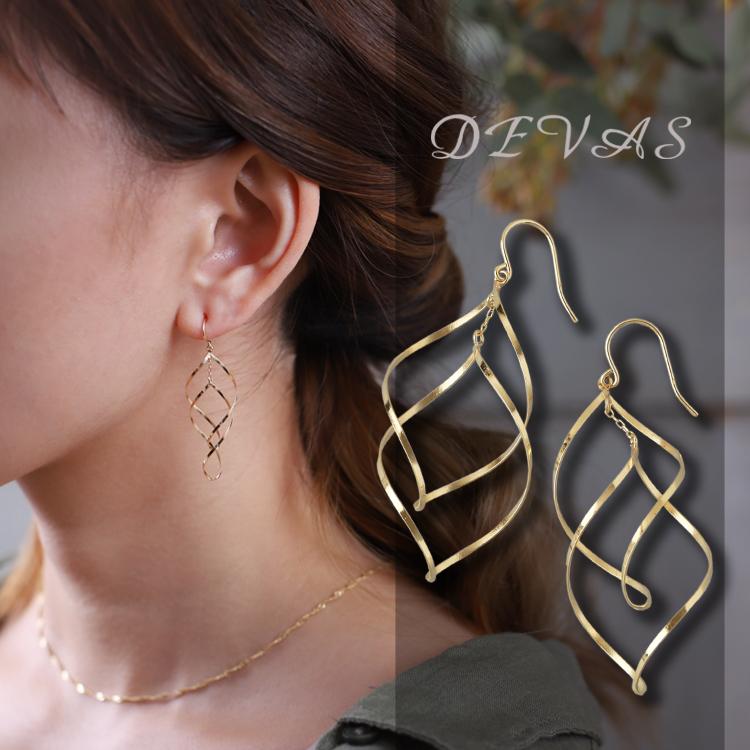 【土日限定3500円OFFクーポン有】 18金 ピアス k18 18金ピアス 18k フックピアス 揺れる フック リーフ k18ピアス ピアス18金 18kピアス 両耳 | DEVAS