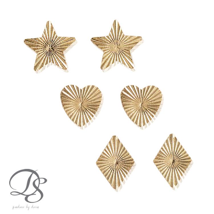 18金 ピアス k18 18金ピアス 18k 星 ハート ひし形 放射線模様  シンプル k18ピアス レディース ピアス18金 地金 | DEVAS