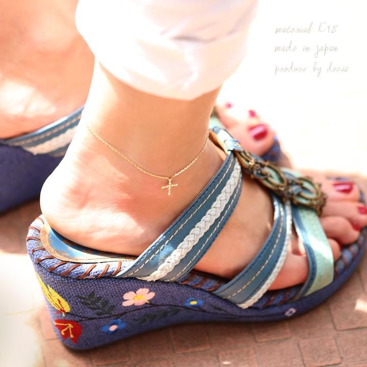 【土日限定3500円OFFクーポン有】 18金 アンクレット k18 18k レディース クロス18金アンクレット シンプル 普段使い 18 金 チェーン k18アンクレット | DEVAS | 07