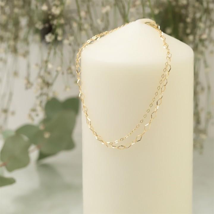 【土日限定3500円OFFクーポン有】 18金 アンクレット k18 18k レディース ひし形 2連デザイン 18金アンクレット シンプル 普段使い 18 金 チェーン | DEVAS | 01