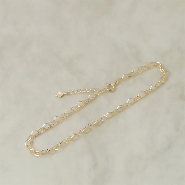 【土日限定3500円OFFクーポン有】 18金 アンクレット k18 18k レディース ひし形 2連デザイン 18金アンクレット シンプル 普段使い 18 金 チェーン | DEVAS | 02
