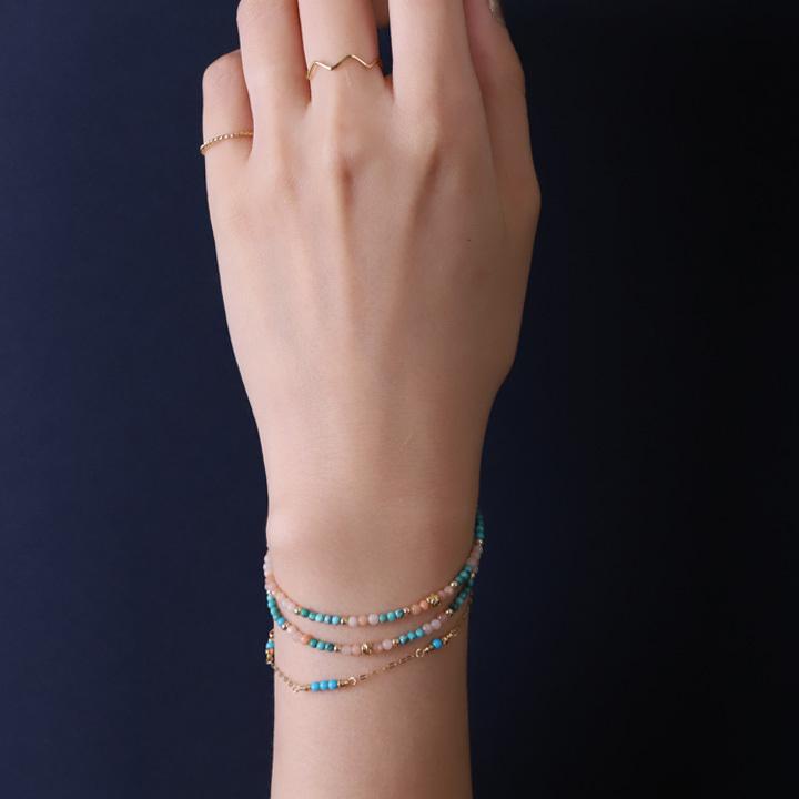 18金 ブレスレット k18 18金ブレスレット 18k 天然石ブレスレット 2連 ターコイズ オレンジアベンチュリン 天然石 メンズ レディース ペア シンプル ゴールド | DEVAS | 11