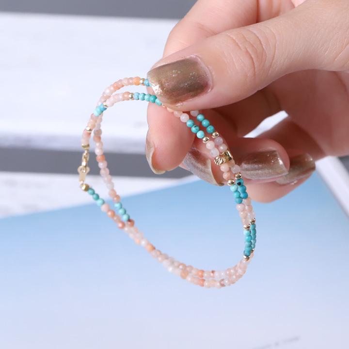 18金 ブレスレット k18 18金ブレスレット 18k 天然石ブレスレット 2連 ターコイズ オレンジアベンチュリン 天然石 メンズ レディース ペア シンプル ゴールド | DEVAS | 12