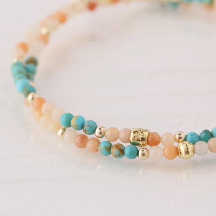 18金 ブレスレット k18 18金ブレスレット 18k 天然石ブレスレット 2連 ターコイズ オレンジアベンチュリン 天然石 メンズ レディース ペア シンプル ゴールド | DEVAS | 03