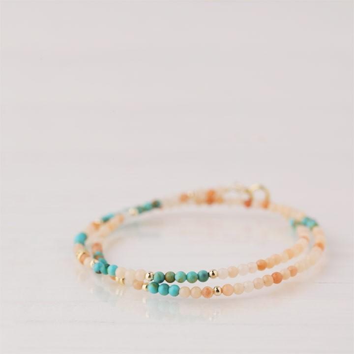 18金 ブレスレット k18 18金ブレスレット 18k 天然石ブレスレット 2連 ターコイズ オレンジアベンチュリン 天然石 メンズ レディース ペア シンプル ゴールド | DEVAS | 04