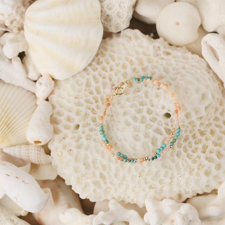 18金 ブレスレット k18 18金ブレスレット 18k 天然石ブレスレット 2連 ターコイズ オレンジアベンチュリン 天然石 メンズ レディース ペア シンプル ゴールド | DEVAS | 06