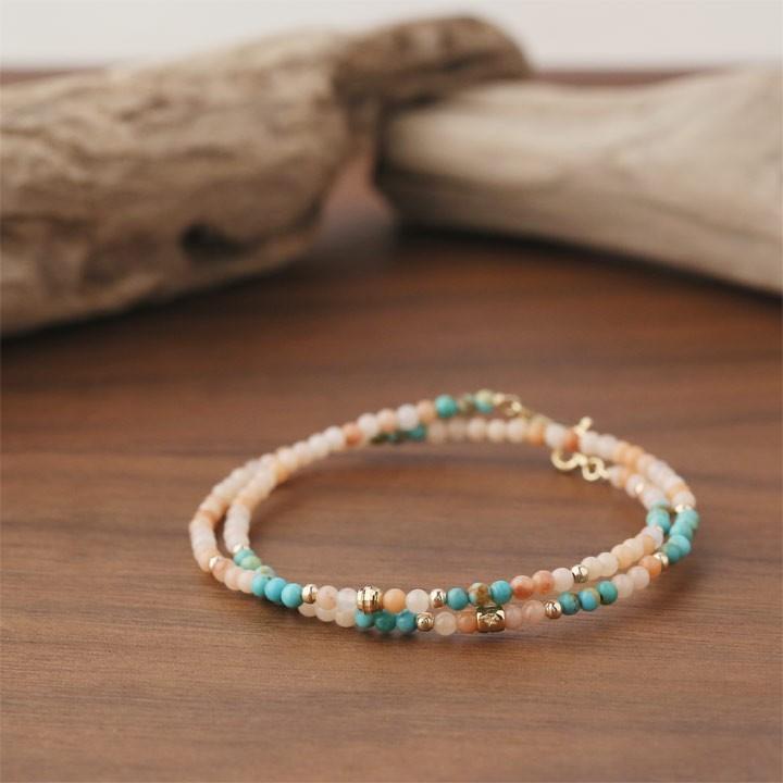 18金 ブレスレット k18 18金ブレスレット 18k 天然石ブレスレット 2連 ターコイズ オレンジアベンチュリン 天然石 メンズ レディース ペア シンプル ゴールド | DEVAS | 07