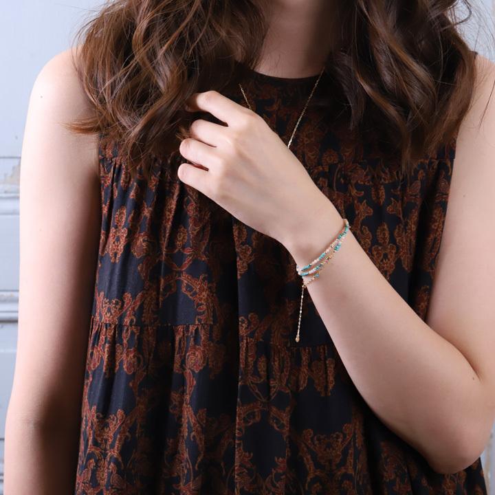 18金 ブレスレット k18 18金ブレスレット 18k 天然石ブレスレット 2連 ターコイズ オレンジアベンチュリン 天然石 メンズ レディース ペア シンプル ゴールド | DEVAS | 08