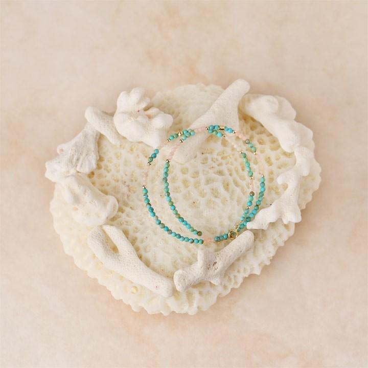 18金 ブレスレット k18 18金ブレスレット 18k 天然石ブレスレット 2連 ターコイズ ピンクオパール 天然石 メンズ レディース ペア シンプル ゴールド ブレス | DEVAS | 01