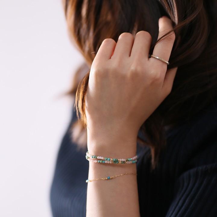 18金 ブレスレット k18 18金ブレスレット 18k 天然石ブレスレット 2連 ターコイズ ピンクオパール 天然石 メンズ レディース ペア シンプル ゴールド ブレス | DEVAS | 08