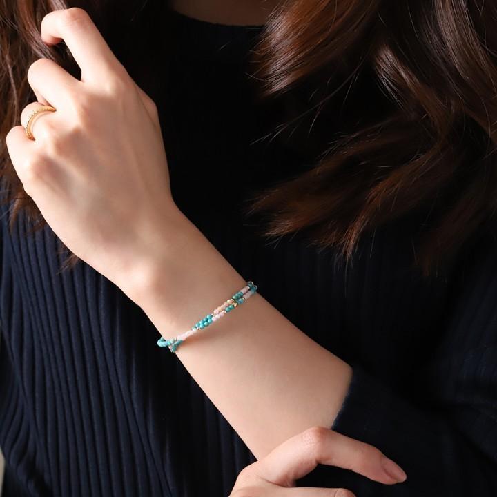 18金 ブレスレット k18 18金ブレスレット 18k 天然石ブレスレット 2連 ターコイズ ピンクオパール 天然石 メンズ レディース ペア シンプル ゴールド ブレス | DEVAS | 09