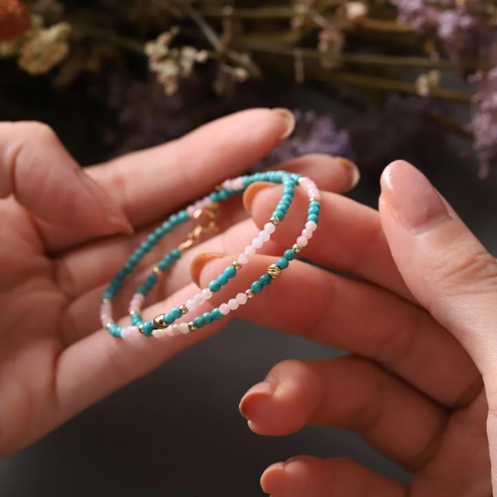18金 ブレスレット k18 18金ブレスレット 18k 天然石ブレスレット 2連 ターコイズ ピンクオパール 天然石 メンズ レディース ペア シンプル ゴールド ブレス | DEVAS | 10