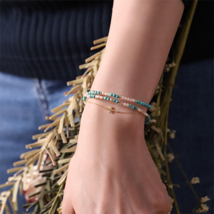 18金 ブレスレット k18 18金ブレスレット 18k 天然石ブレスレット 2連 ターコイズ ピンクオパール 天然石 メンズ レディース ペア シンプル ゴールド ブレス | DEVAS | 13