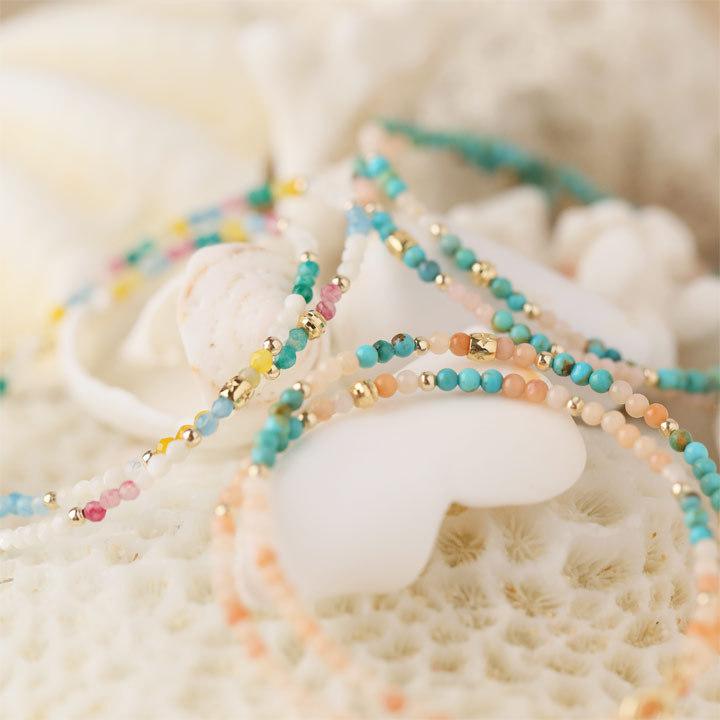 18金 ブレスレット k18 18金ブレスレット 18k 天然石ブレスレット 2連 ターコイズ ピンクオパール 天然石 メンズ レディース ペア シンプル ゴールド ブレス | DEVAS | 15