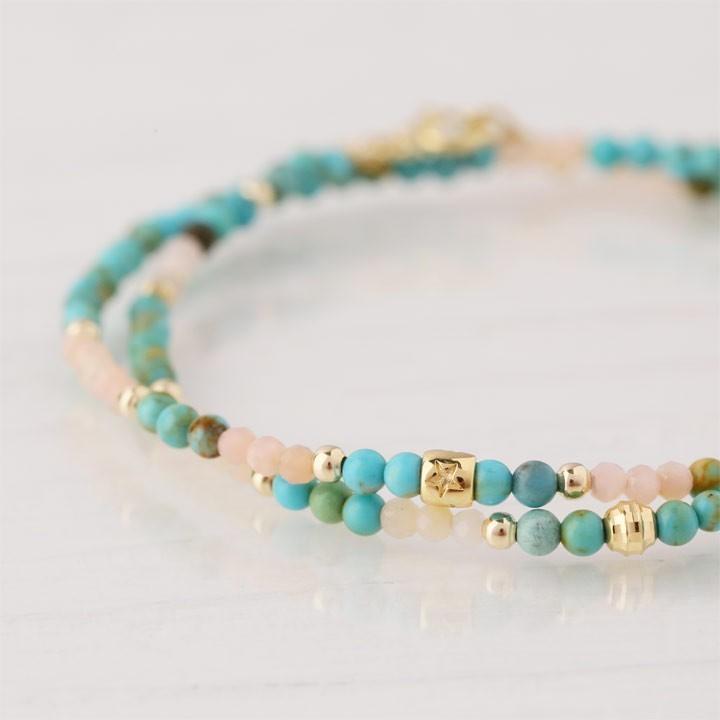 18金 ブレスレット k18 18金ブレスレット 18k 天然石ブレスレット 2連 ターコイズ ピンクオパール 天然石 メンズ レディース ペア シンプル ゴールド ブレス | DEVAS | 03