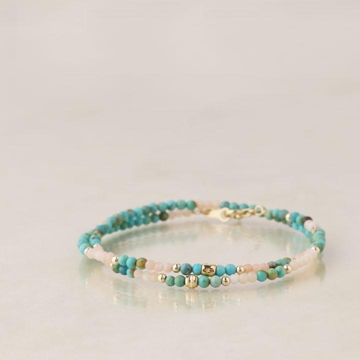 18金 ブレスレット k18 18金ブレスレット 18k 天然石ブレスレット 2連 ターコイズ ピンクオパール 天然石 メンズ レディース ペア シンプル ゴールド ブレス | DEVAS | 04