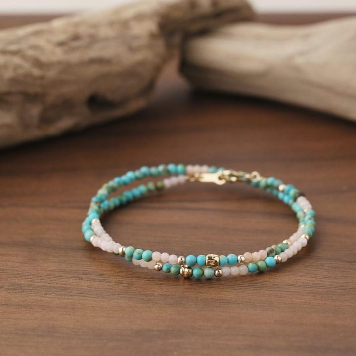 18金 ブレスレット k18 18金ブレスレット 18k 天然石ブレスレット 2連 ターコイズ ピンクオパール 天然石 メンズ レディース ペア シンプル ゴールド ブレス | DEVAS | 07