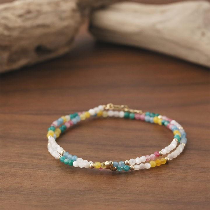 18金 ブレスレット k18 18金ブレスレット 18k 天然石ブレスレット マルチジェイド 翡翠 マザーオブパール 天然石 メンズ レディース ペア シンプル ゴールド | DEVAS | 06