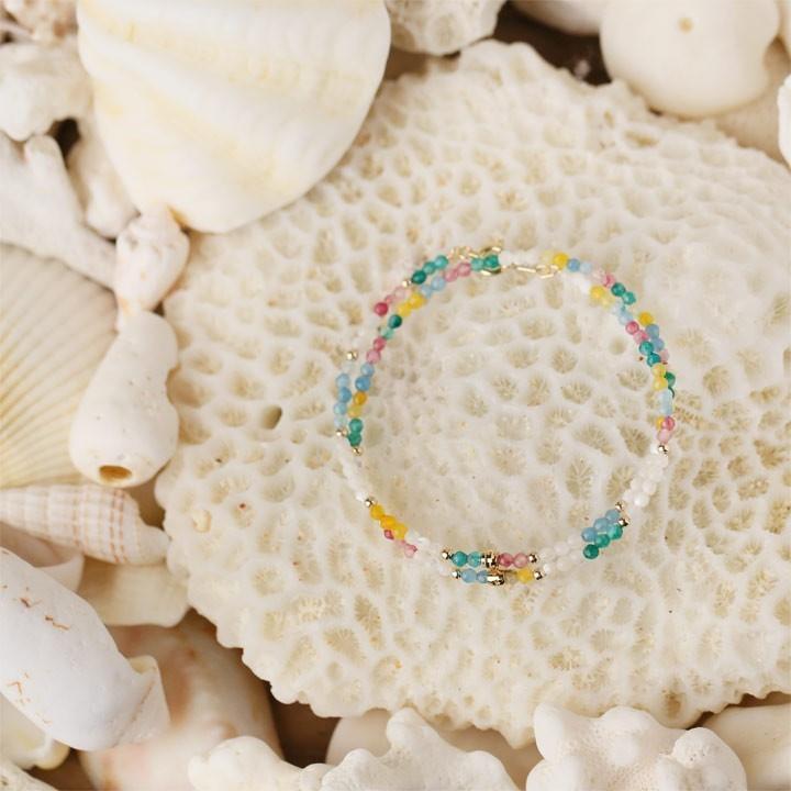 18金 ブレスレット k18 18金ブレスレット 18k 天然石ブレスレット マルチジェイド 翡翠 マザーオブパール 天然石 メンズ レディース ペア シンプル ゴールド | DEVAS | 07