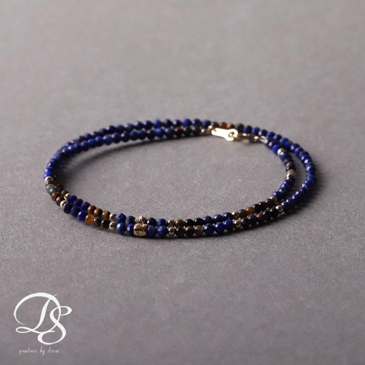 18金 ブレスレット k18 18金ブレスレット 18k 天然石ブレスレット 2連 タイガーアイ ラピスラズリ アジャスター 天然石 メンズ レディース ペア ゴールド | DEVAS