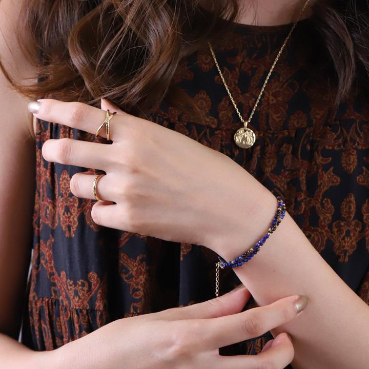 18金 ブレスレット k18 18金ブレスレット 18k 天然石ブレスレット 2連 タイガーアイ ラピスラズリ アジャスター 天然石 メンズ レディース ペア ゴールド | DEVAS | 10