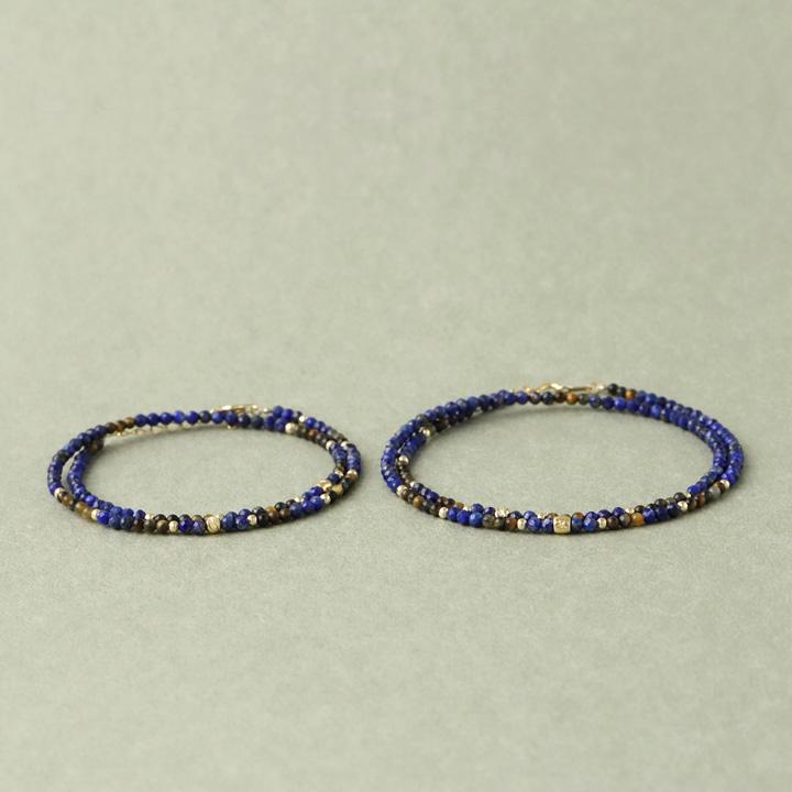 18金 ブレスレット k18 18金ブレスレット 18k 天然石ブレスレット 2連 タイガーアイ ラピスラズリ アジャスター 天然石 メンズ レディース ペア ゴールド | DEVAS | 02