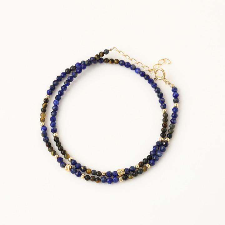 18金 ブレスレット k18 18金ブレスレット 18k 天然石ブレスレット 2連 タイガーアイ ラピスラズリ アジャスター 天然石 メンズ レディース ペア ゴールド | DEVAS | 04