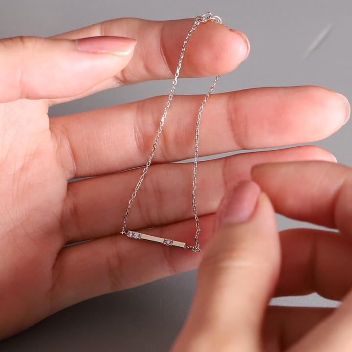 プラチナブレスレット レディース ブレスレット プラチナ ダイヤモンド 3石 0.03ct チョコバー PT950 チェーン シンプル ブレスレットレディース 華奢 14cm 16cm | DEVAS | 10