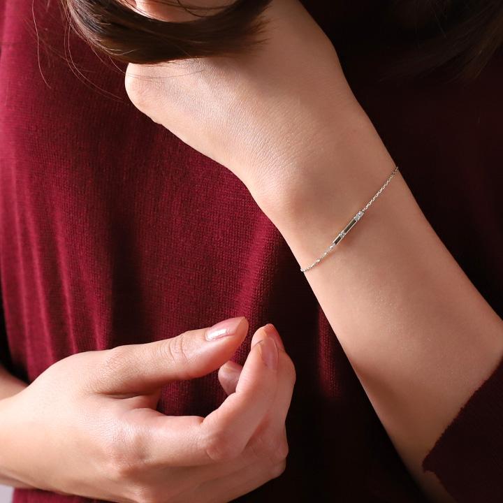 プラチナブレスレット レディース ブレスレット プラチナ ダイヤモンド 3石 0.03ct チョコバー PT950 チェーン シンプル ブレスレットレディース 華奢 14cm 16cm | DEVAS | 08