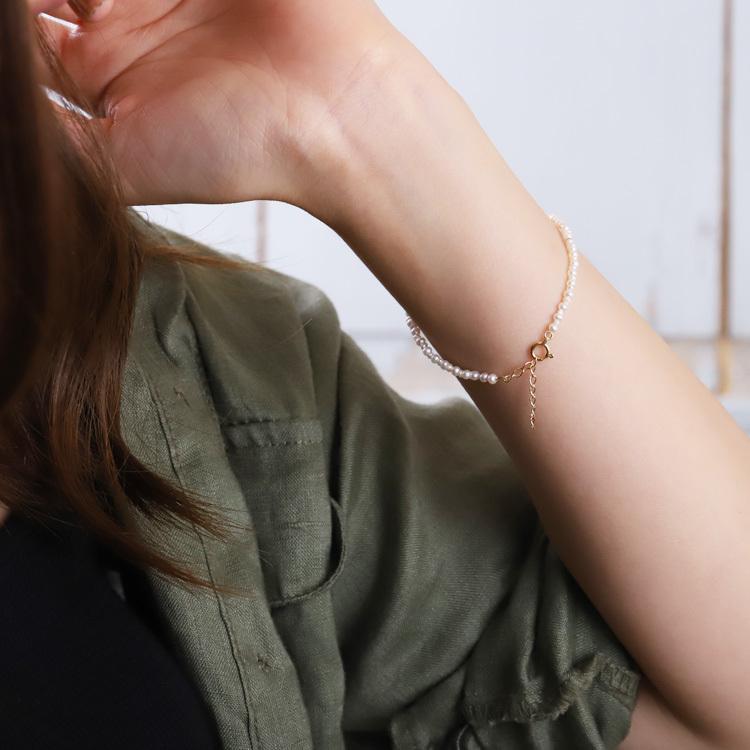 18金 ブレスレット k18 18金ブレスレット 18k レディース 淡水パール アジャスター フリーサイズ ゴールド チェーン シンプル ブレスレット レディース 17cm | DEVAS | 07