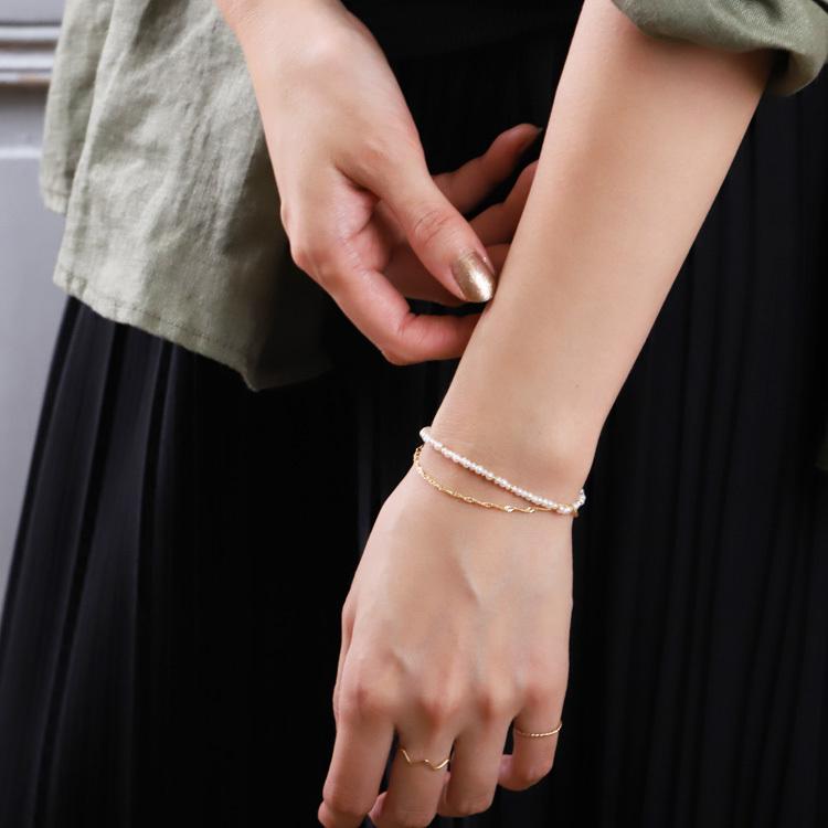 18金 ブレスレット k18 18金ブレスレット 18k レディース 淡水パール アジャスター フリーサイズ ゴールド チェーン シンプル ブレスレット レディース 17cm | DEVAS | 08