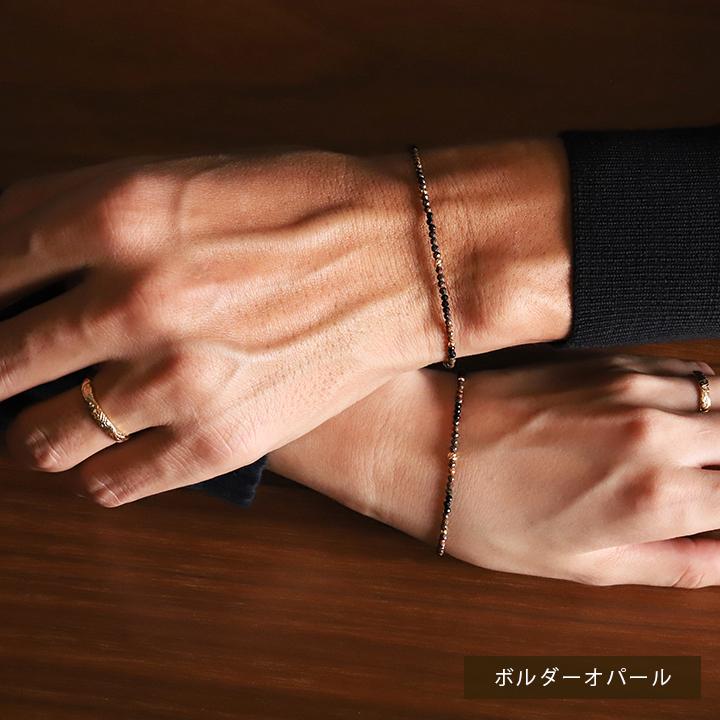 18金 ブレスレット k18 18金ブレスレット 18k 天然石ブレスレット ブラックオパール ボルダーオパール 天然石 華奢 メンズ レディース ペア シンプル ゴールド | DEVAS | 14