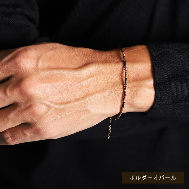18金 ブレスレット k18 18金ブレスレット 18k 天然石ブレスレット ブラックオパール ボルダーオパール 天然石 華奢 メンズ レディース ペア シンプル ゴールド | DEVAS | 09