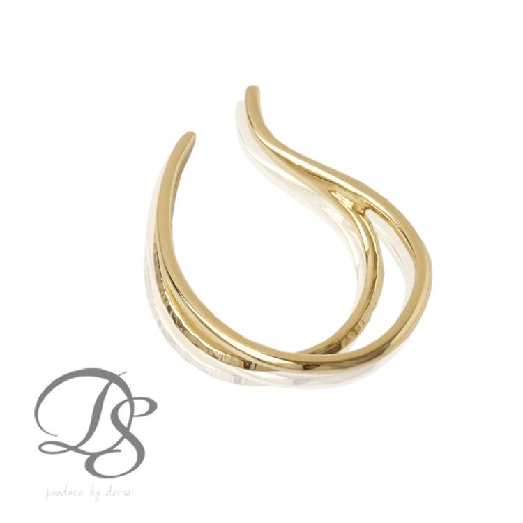 【土日限定3500円OFFクーポン有】 イヤーカフ 18金 イヤカフ k18 18k レディース ノンホール ピアス 2連 ダブル 重ね付け ノンホールピアス 片耳 大ぶり | DEVAS