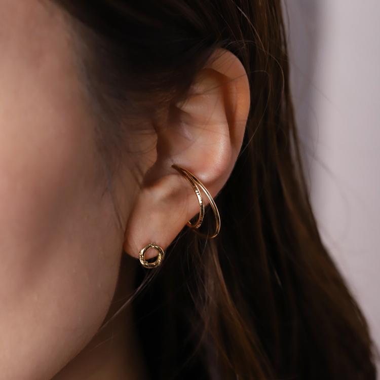 【土日限定3500円OFFクーポン有】 イヤーカフ 18金 イヤカフ k18 18k レディース ノンホール ピアス 2連 ダブル 重ね付け ノンホールピアス 片耳 大ぶり | DEVAS | 11