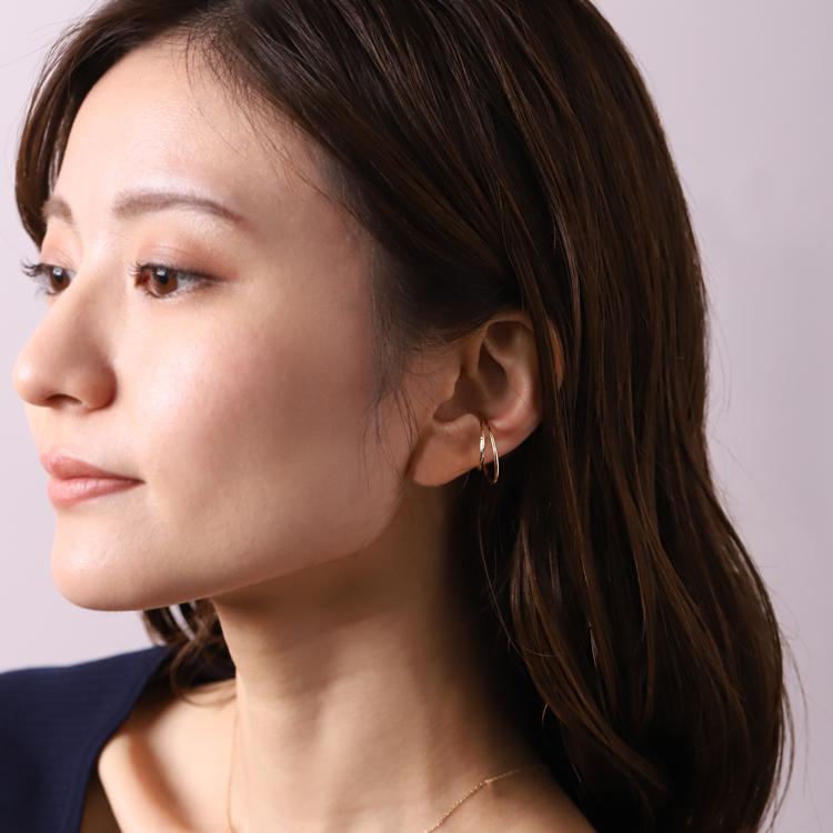 【土日限定3500円OFFクーポン有】 イヤーカフ 18金 イヤカフ k18 18k レディース ノンホール ピアス 2連 ダブル 重ね付け ノンホールピアス 片耳 大ぶり | DEVAS | 02