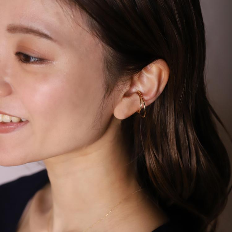 【土日限定3500円OFFクーポン有】 イヤーカフ 18金 イヤカフ k18 18k レディース ノンホール ピアス 2連 ダブル 重ね付け ノンホールピアス 片耳 大ぶり | DEVAS | 09