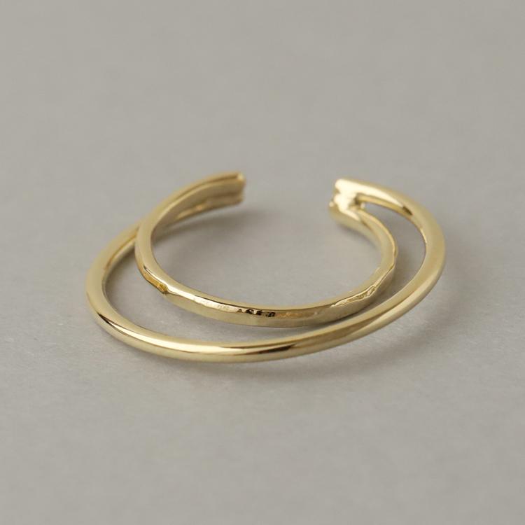 【土日限定3500円OFFクーポン有】 イヤーカフ 18金 イヤカフ k18 18k レディース ノンホール ピアス 2連 ダブル 重ね付け ノンホールピアス 片耳 大ぶり | DEVAS | 04