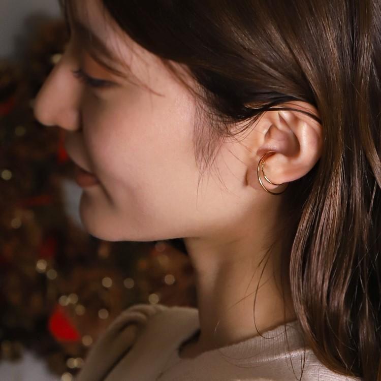 【土日限定3500円OFFクーポン有】 イヤーカフ 18金 イヤカフ k18 18k レディース ノンホール ピアス 2連 ダブル 重ね付け ノンホールピアス 片耳 大ぶり | DEVAS | 07