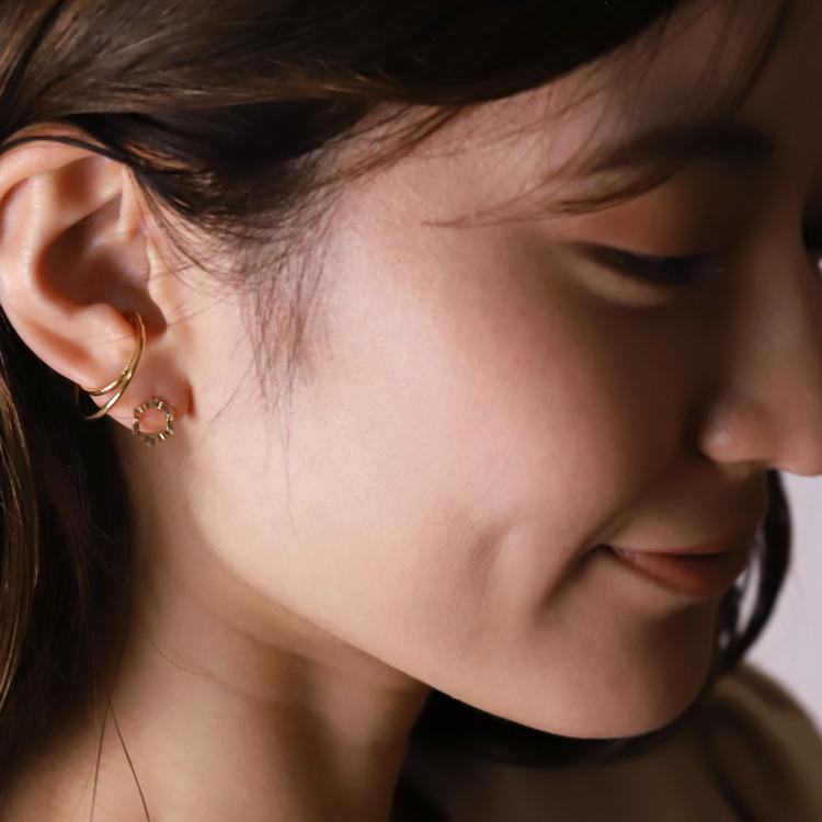 【土日限定3500円OFFクーポン有】 イヤーカフ 18金 イヤカフ k18 18k レディース ノンホール ピアス 2連 ダブル 重ね付け ノンホールピアス 片耳 大ぶり | DEVAS | 09