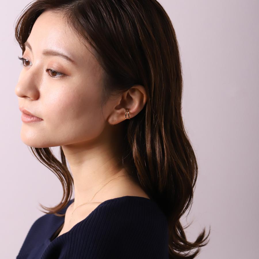 【土日限定3500円OFFクーポン有】 イヤーカフ 18金 イヤカフ k18 18k レディース ノンホール ピアス 2連 ダブル 重ね付け ノンホールピアス 片耳 | DEVAS | 02