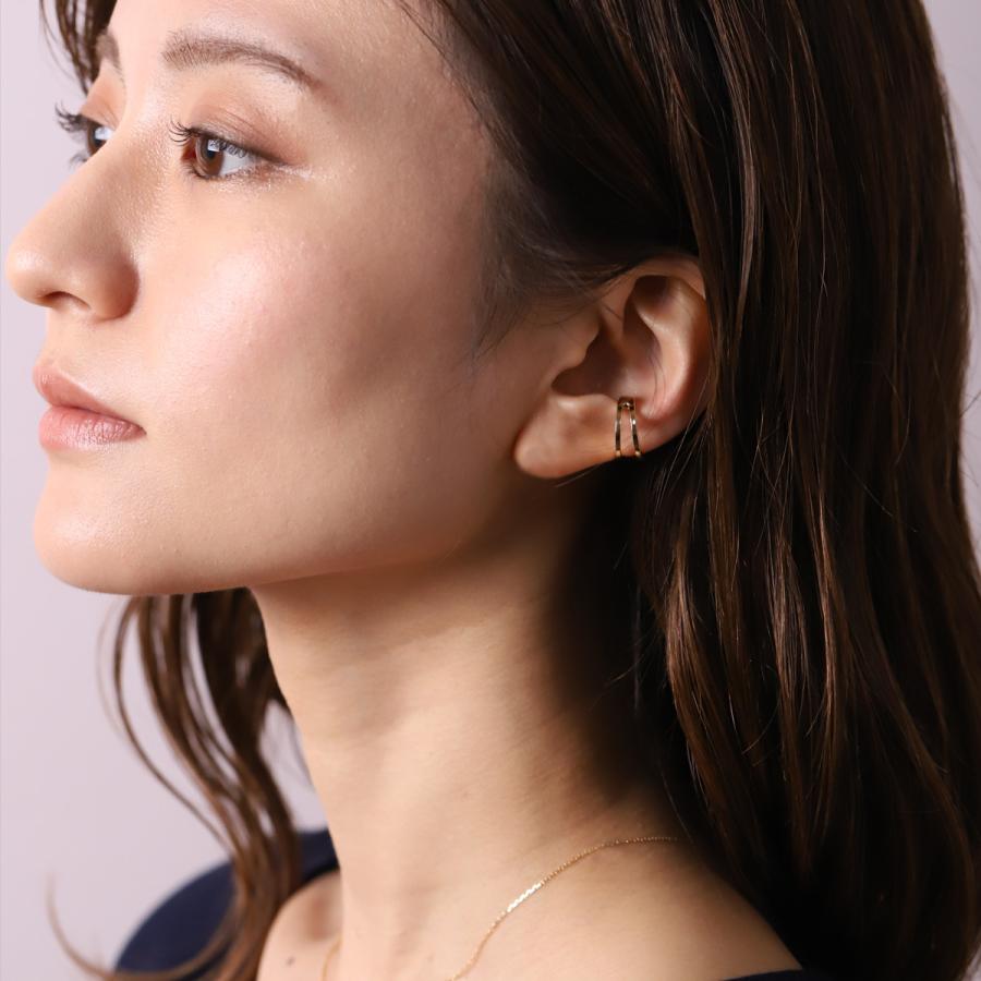【土日限定3500円OFFクーポン有】 イヤーカフ 18金 イヤカフ k18 18k レディース ノンホール ピアス 2連 ダブル 重ね付け ノンホールピアス 片耳 | DEVAS | 07