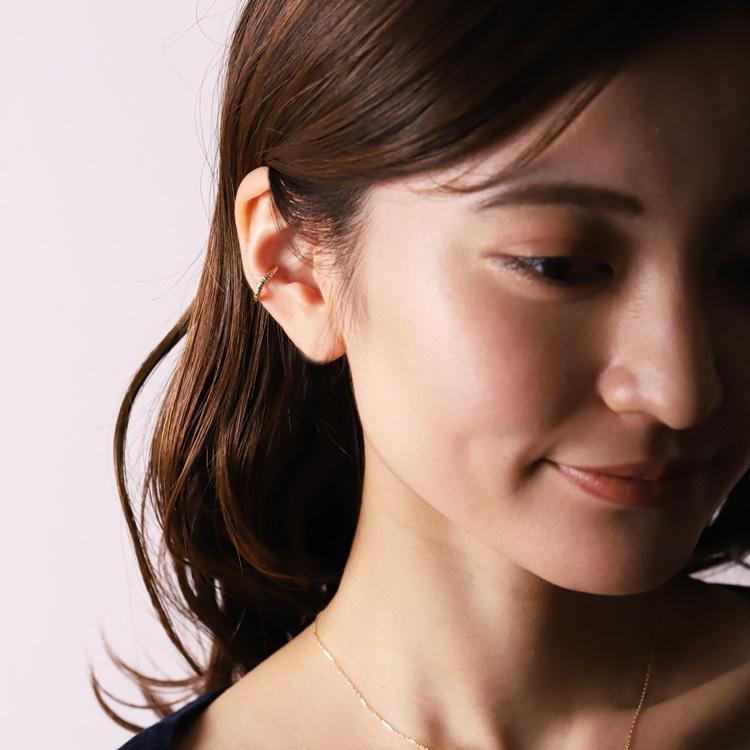 【土日限定2000円OFFクーポン有】 イヤーカフ 18金 イヤカフ k18 18k レディース ノンホール ピアス ウェーブ 凸凹 ノンホールピアス つけっぱなし 片耳 | DEVAS | 02