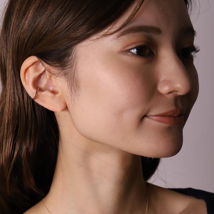 【土日限定2000円OFFクーポン有】 イヤーカフ 18金 イヤカフ k18 18k レディース ノンホール ピアス ウェーブ 凸凹 ノンホールピアス つけっぱなし 片耳 | DEVAS | 08